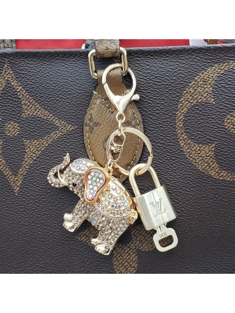 Authentic Louis Vuitton Lock & Key with Unbranded Elephant Charm, Keychain